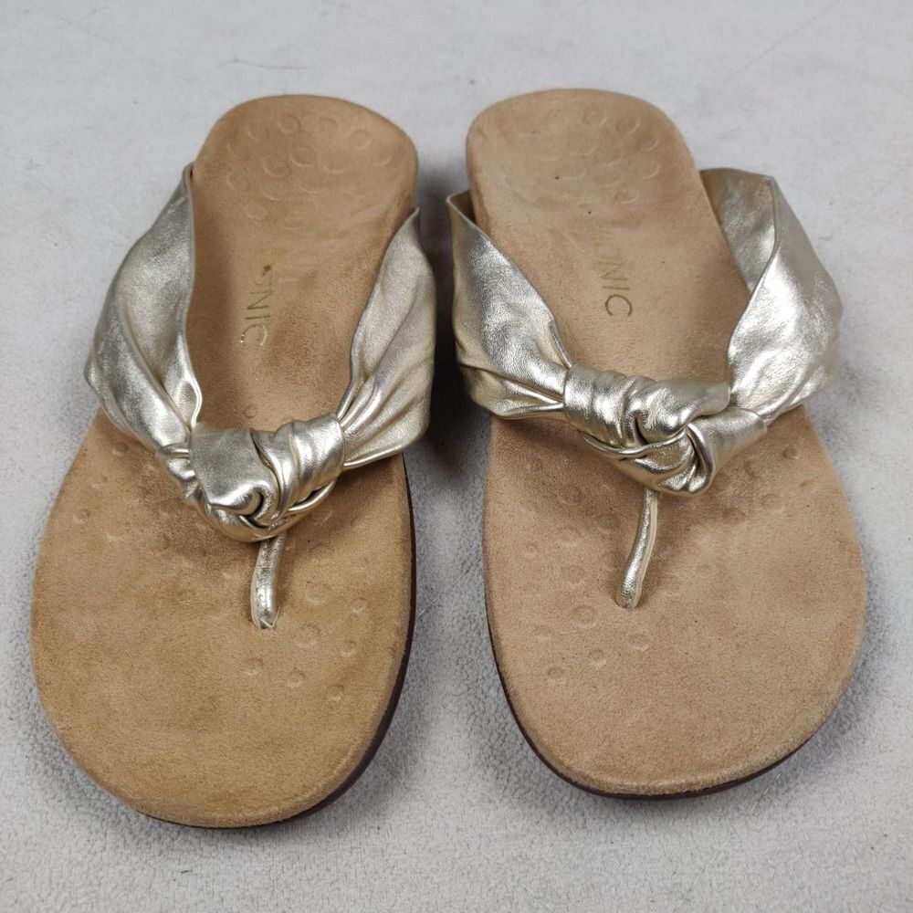 Vionic Sandals Size 9 Rest Pippa Metallic Gold Thong Strap Flats Comfort - Picture 3 of 6